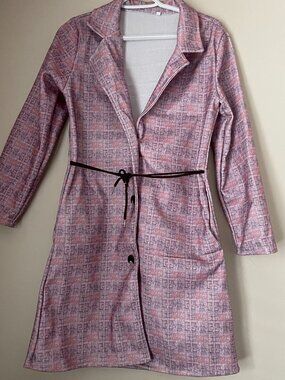 Pink Patterned Belted Coat Dress